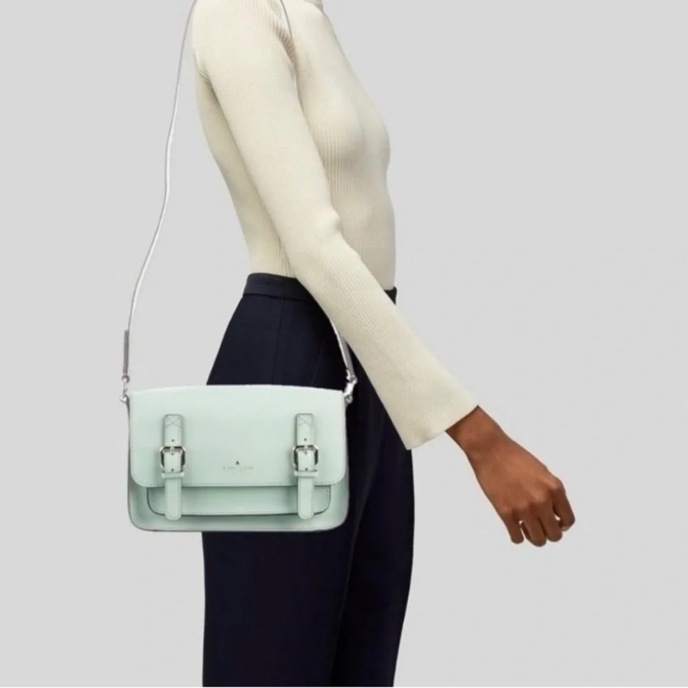 Kate Spade Essex Scout Faded Mint Genuine Leather Crossbody Satchel Flap Bag